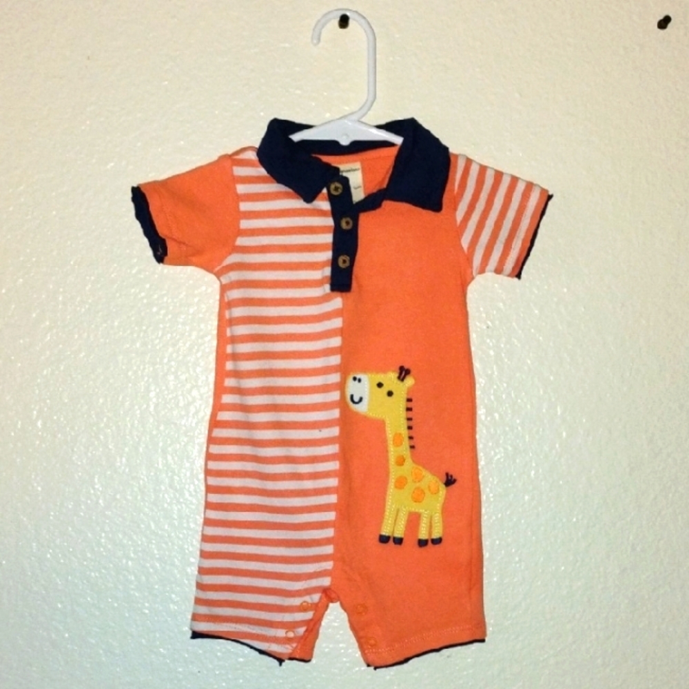 Orange and Navy Kids One Piece with Giraffe Design